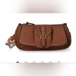No Boundaries Women’s Buckle Detailed Saddle Mini Bag, Cognac,  Nwot